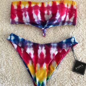 Tie dye strapless bikini